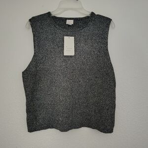A New Day Metallic Knit Sleeveless Top Sz XXL NWT Silver Black Shimmer